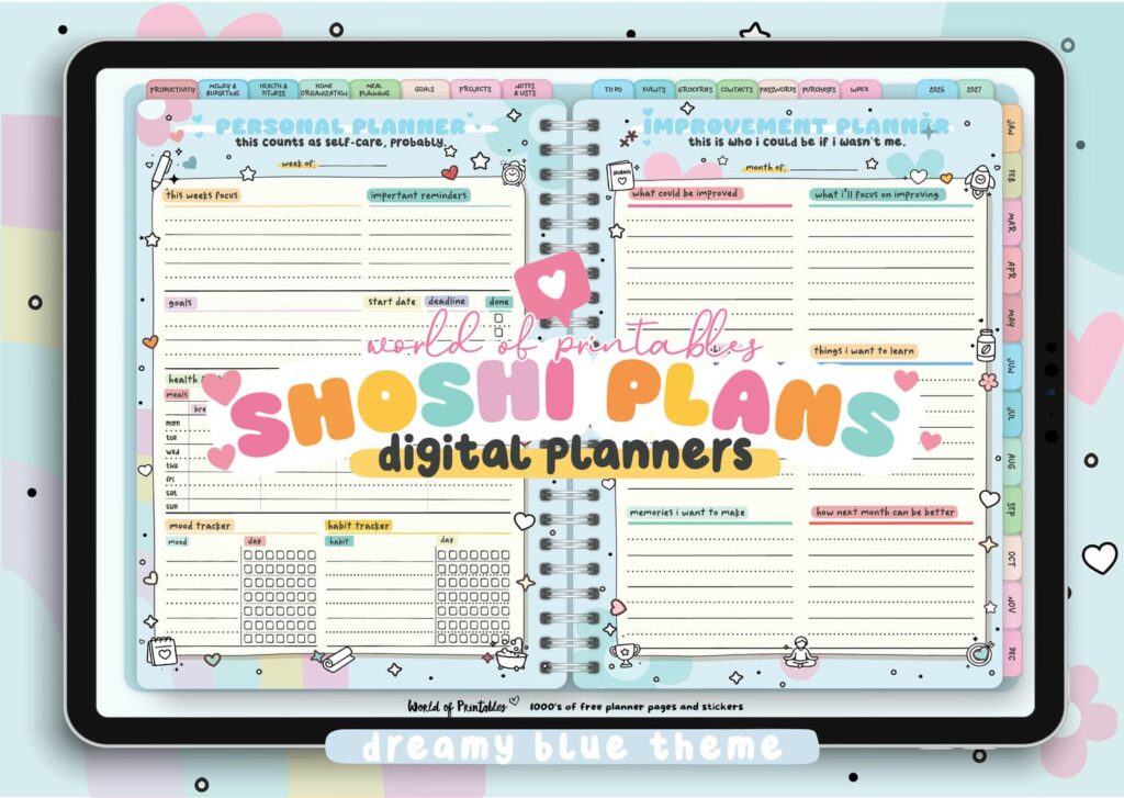 Shoshi Plans Digital Planner dreamy blue theme