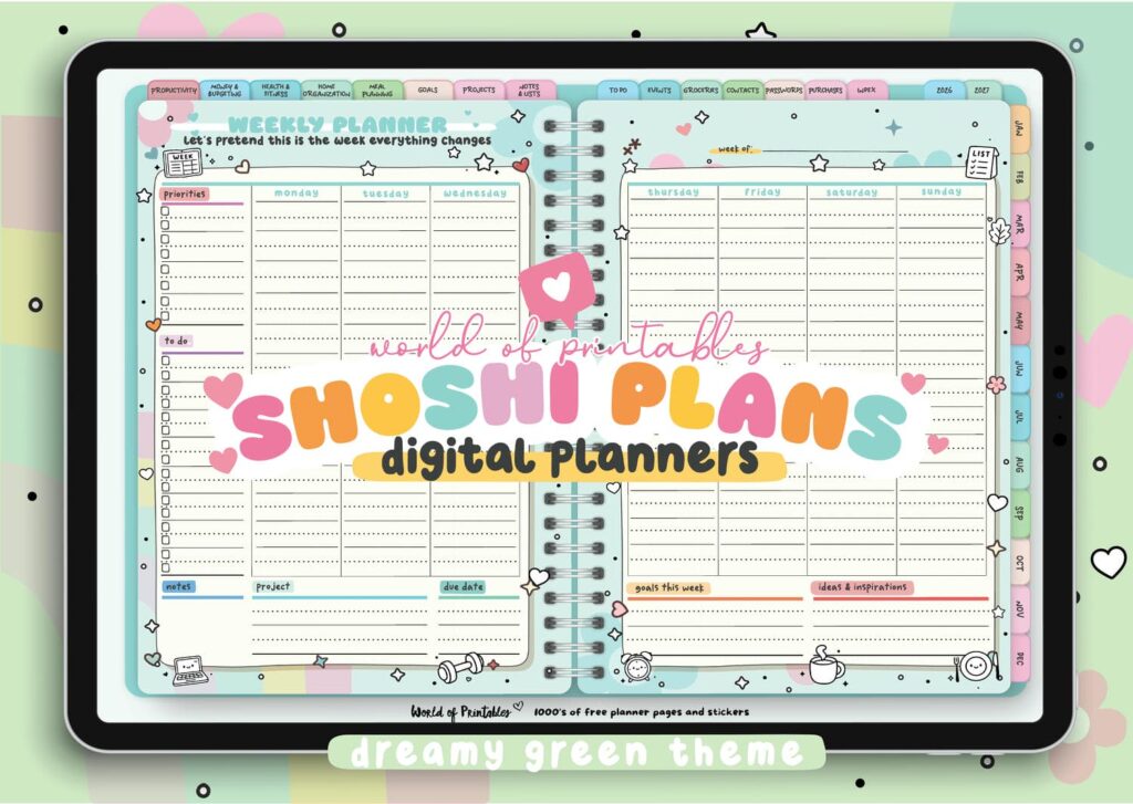 Shoshi Plans Digital Planner dreamy green theme