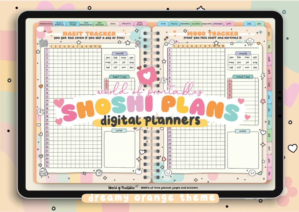 Shoshi Plans Digital Planner dreamy orange theme