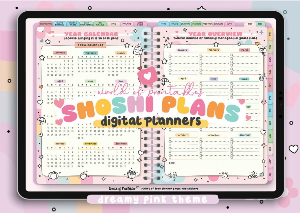 Shoshi Plans Digital Planner dreamy pink theme