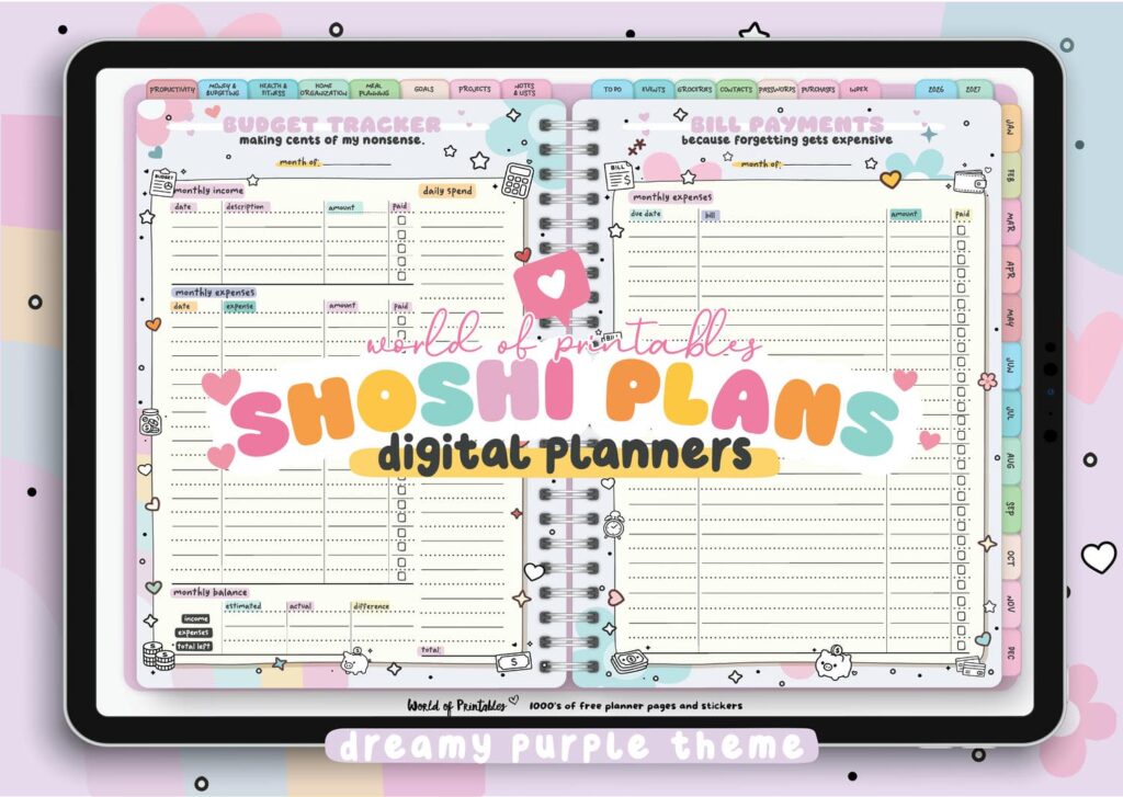Shoshi Plans Digital Planner dreamy purple theme