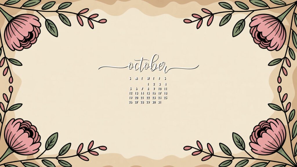 Simple Floral minimal october calendar wallpaper