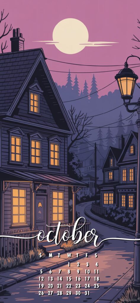 Spooky Street illustrated october calendar phone