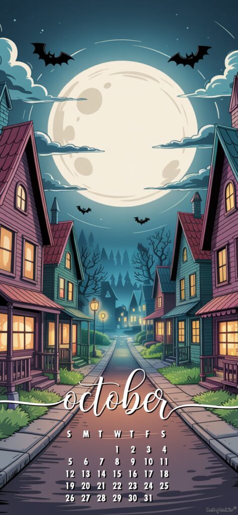 Spooky Street october calendar phone wallpaper