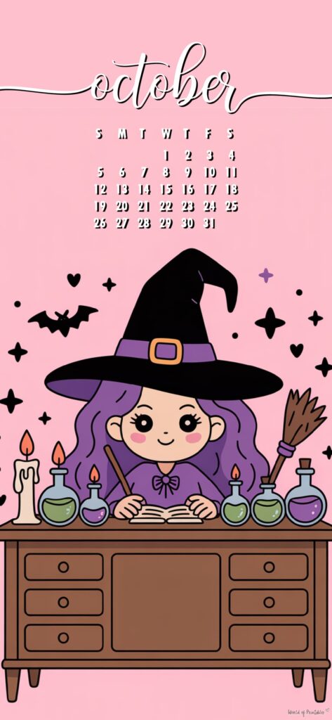Witch girly october calendar background