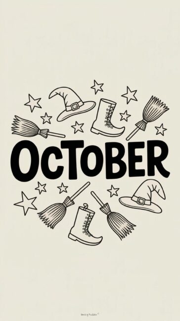 Witch october wallpaper with doodles