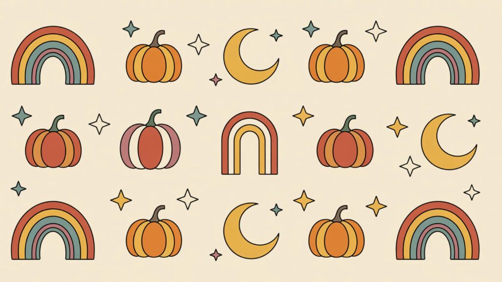 cozy Rainbows and pumpkin-themed desktop wallpaper