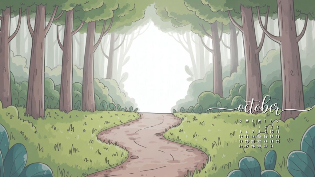 cute Forest Scene october calendar background