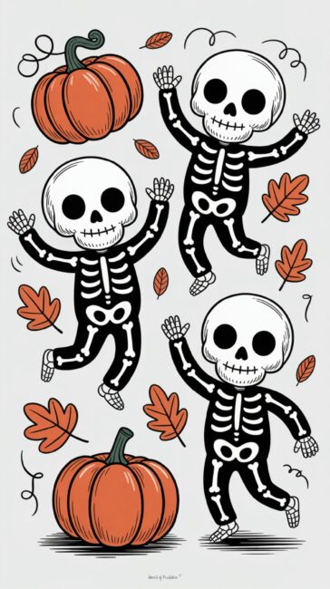 cute skeleton fall phone wallpaper