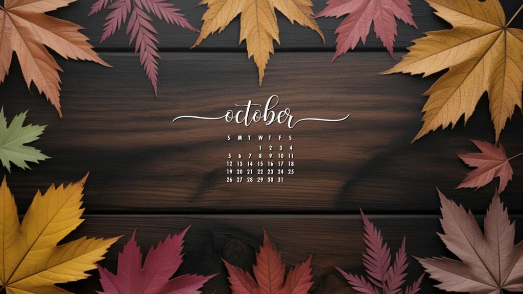 leaves fall october desktop calendar