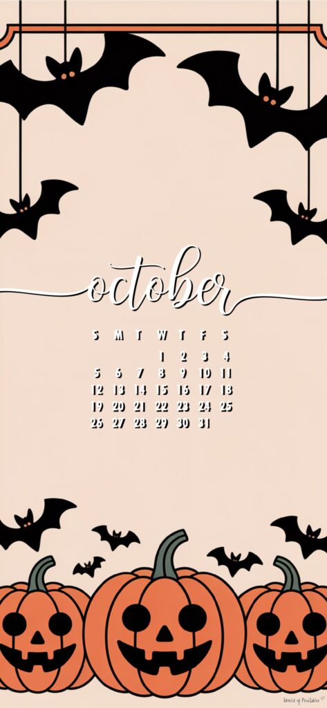october 2025 calendar phone background with Bats