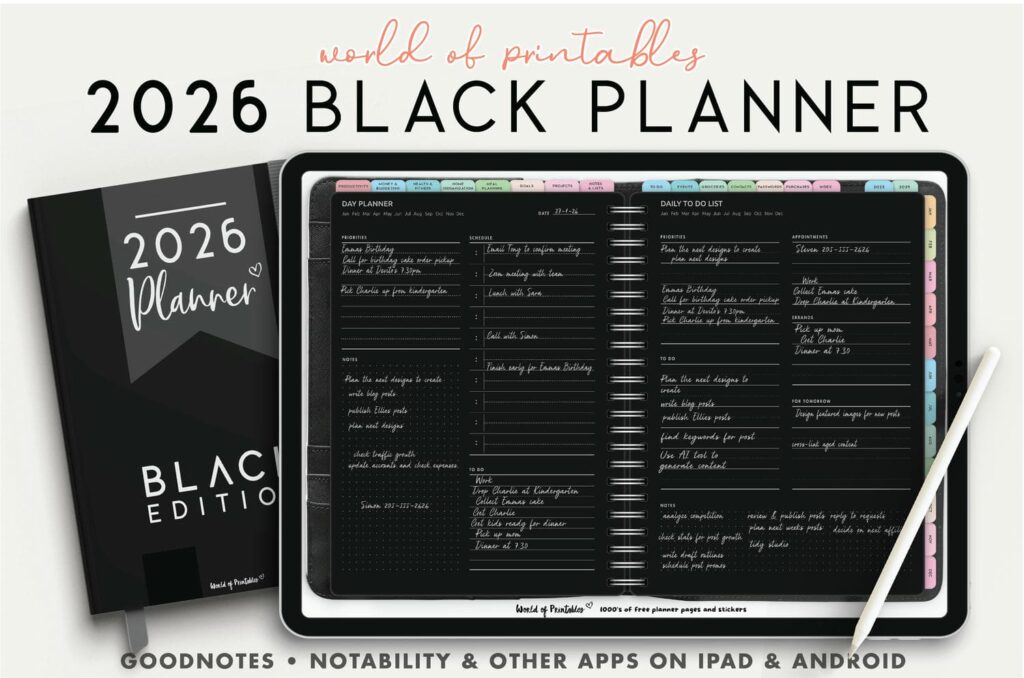 2026 Black Digital Planner - Download