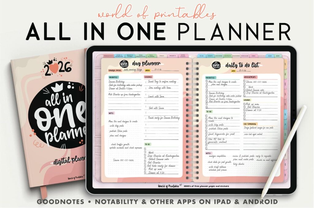 2026 Digital Planner - All In One Style - Download