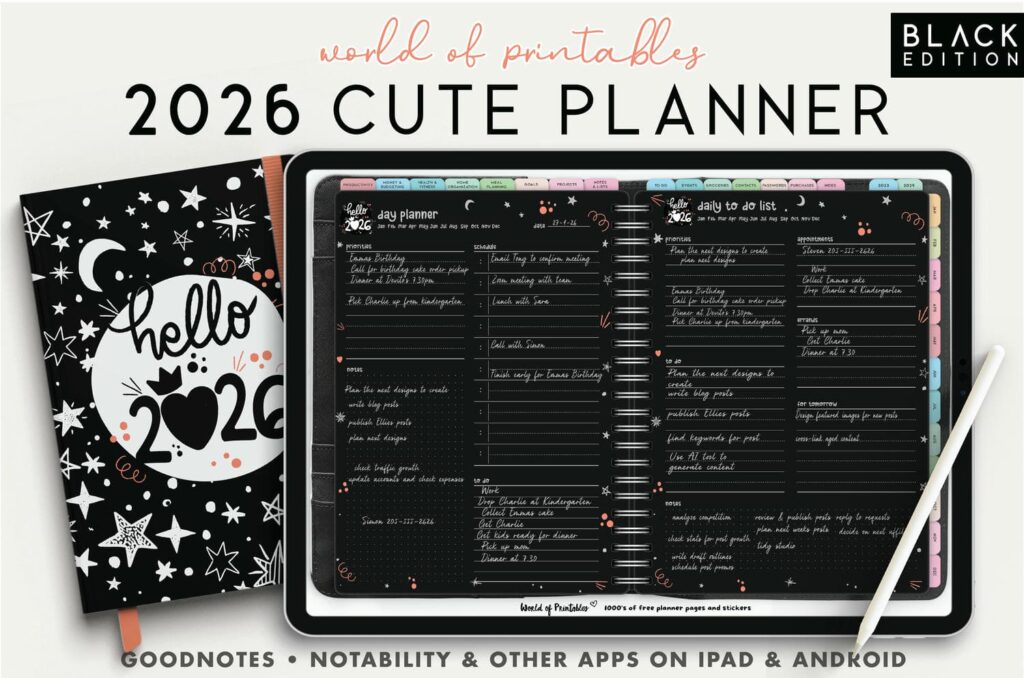 2026 Digital Planner - Cute Dark Style - Download