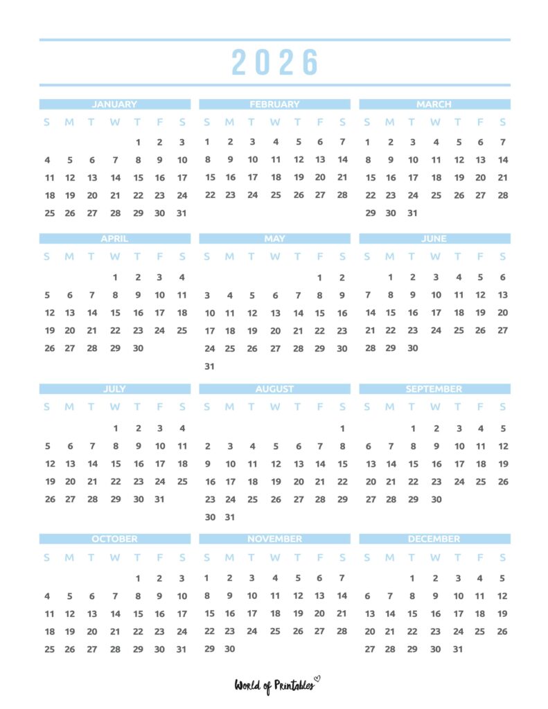Printable 2026 Year Calendar-101