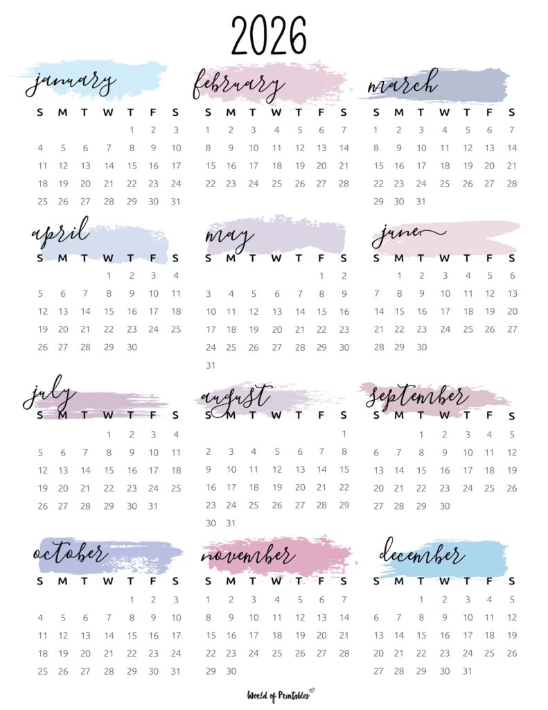 Printable 2026 Year Calendar 110