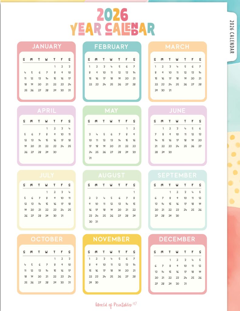 Printable 2026 Year Calendar-12
