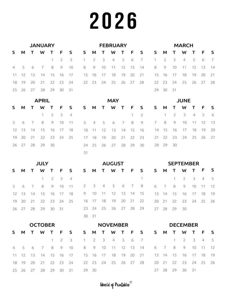 Printable 2026 Year Calendar-129