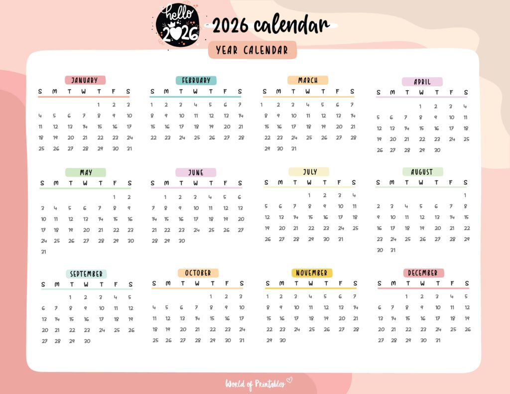 Printable 2026 Year Calendar-156