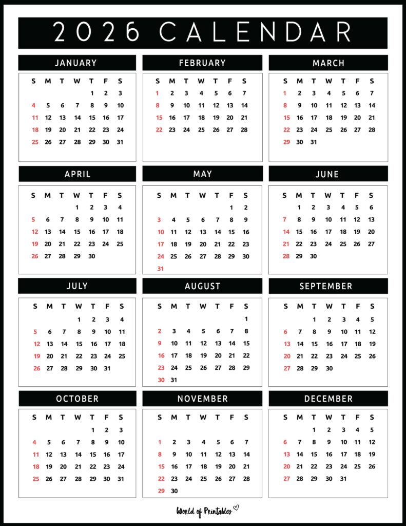 Printable 2026 Year Calendar-160
