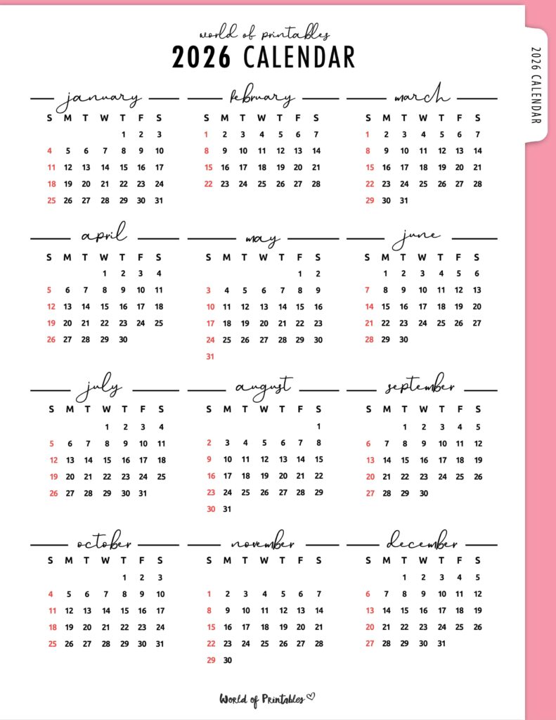 Printable 2026 Year Calendar-24