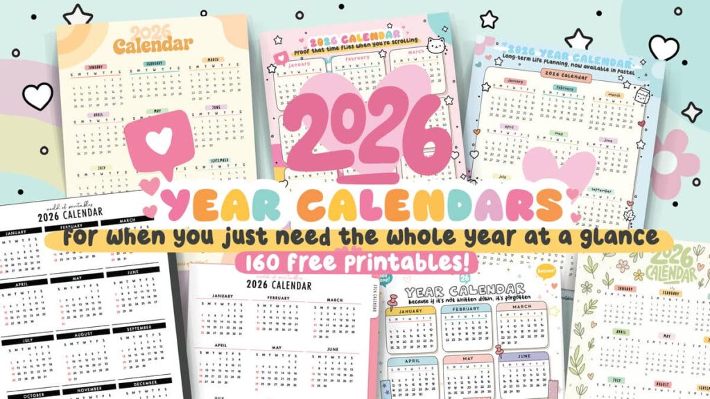 Printable 2026 Year Calendars