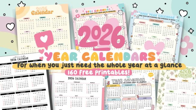 Printable 2026 Year Calendars