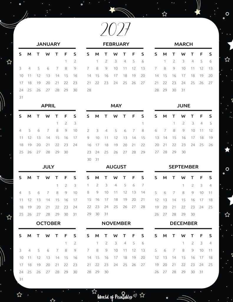 Printable 2027 Year Calendar-100