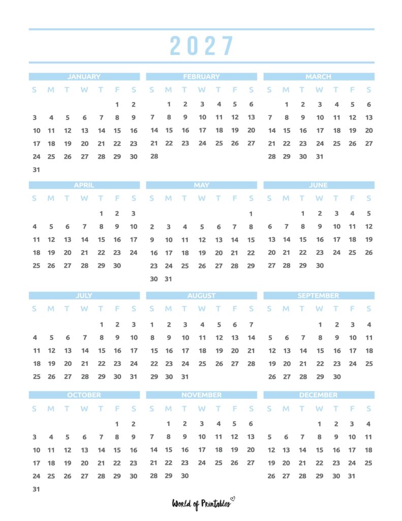 Printable 2027 Year Calendar-101
