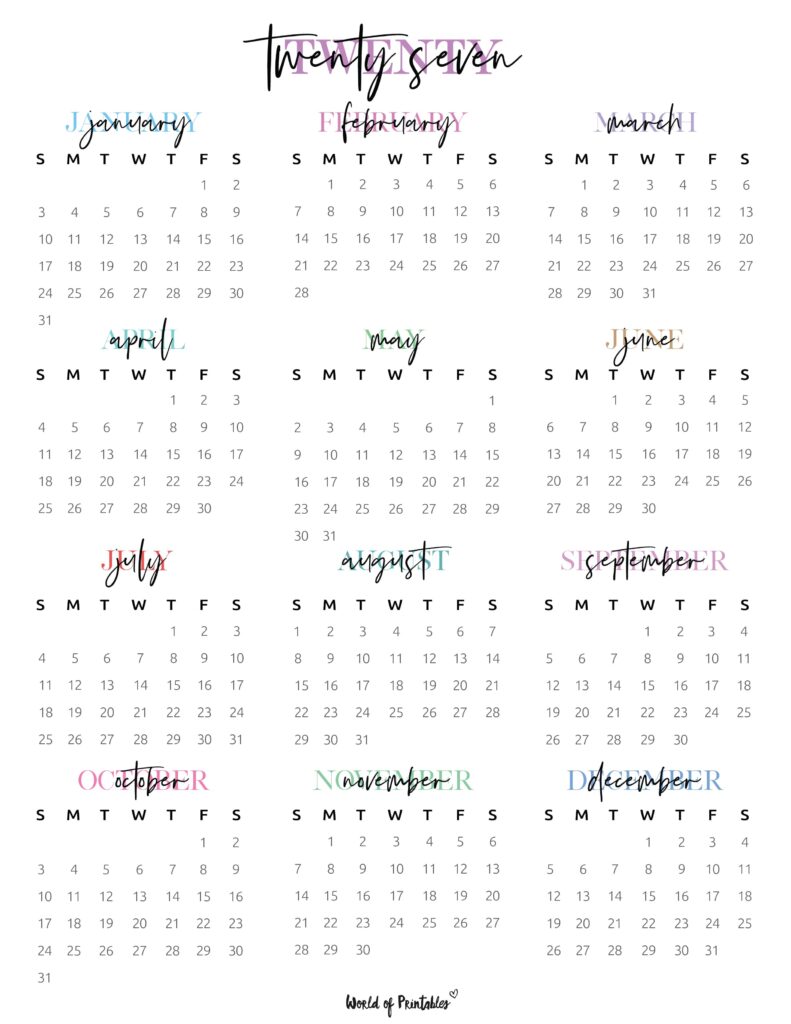 Printable 2027 Year Calendar-123