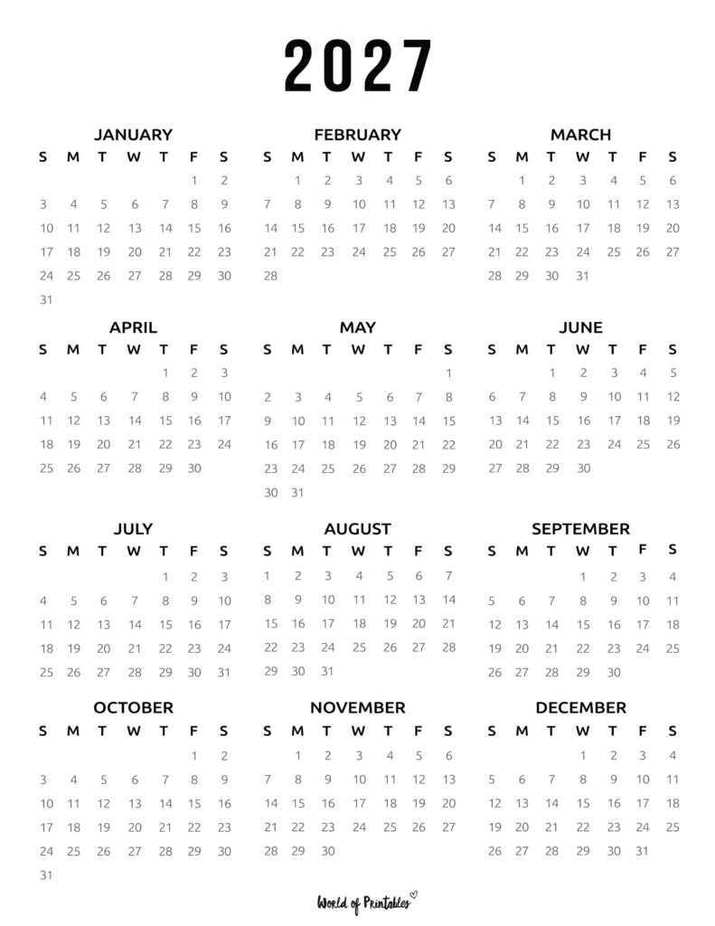Printable 2027 Year Calendar-129