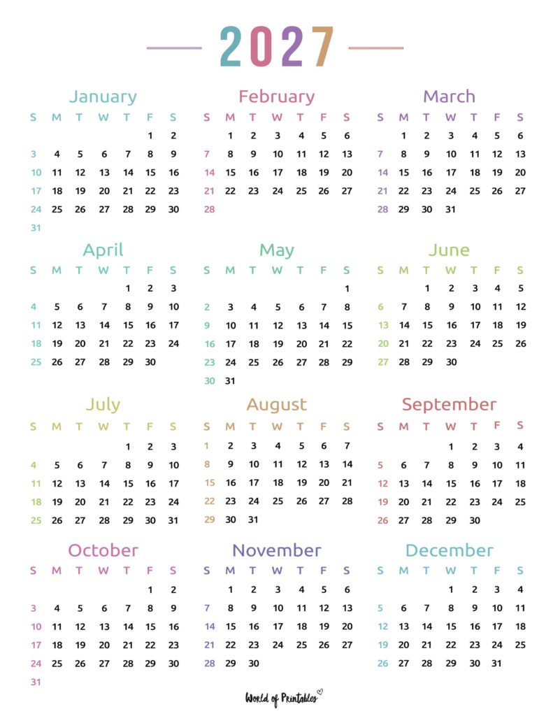 Printable 2027 Year Calendar-130