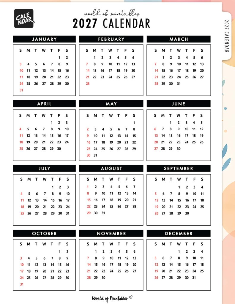 Printable 2027 Year Calendar-15