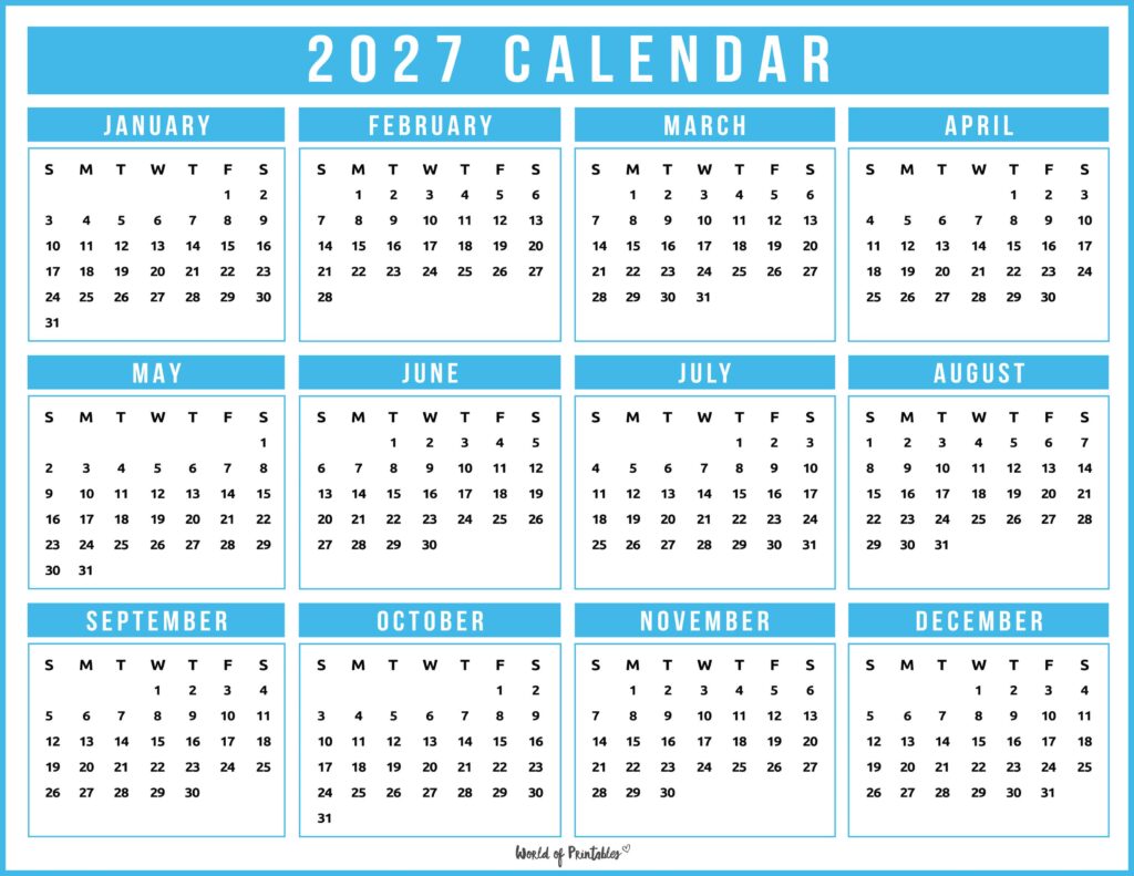 Printable 2027 Year Calendar-150