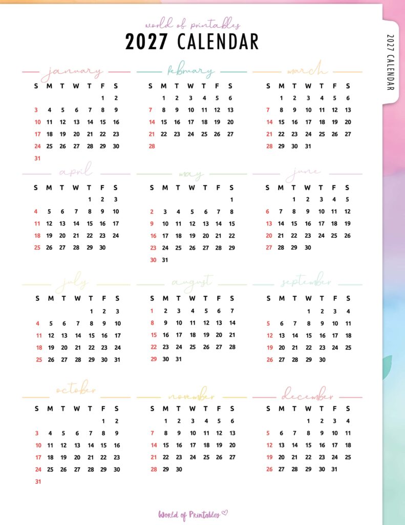 Printable 2027 Year Calendar-18
