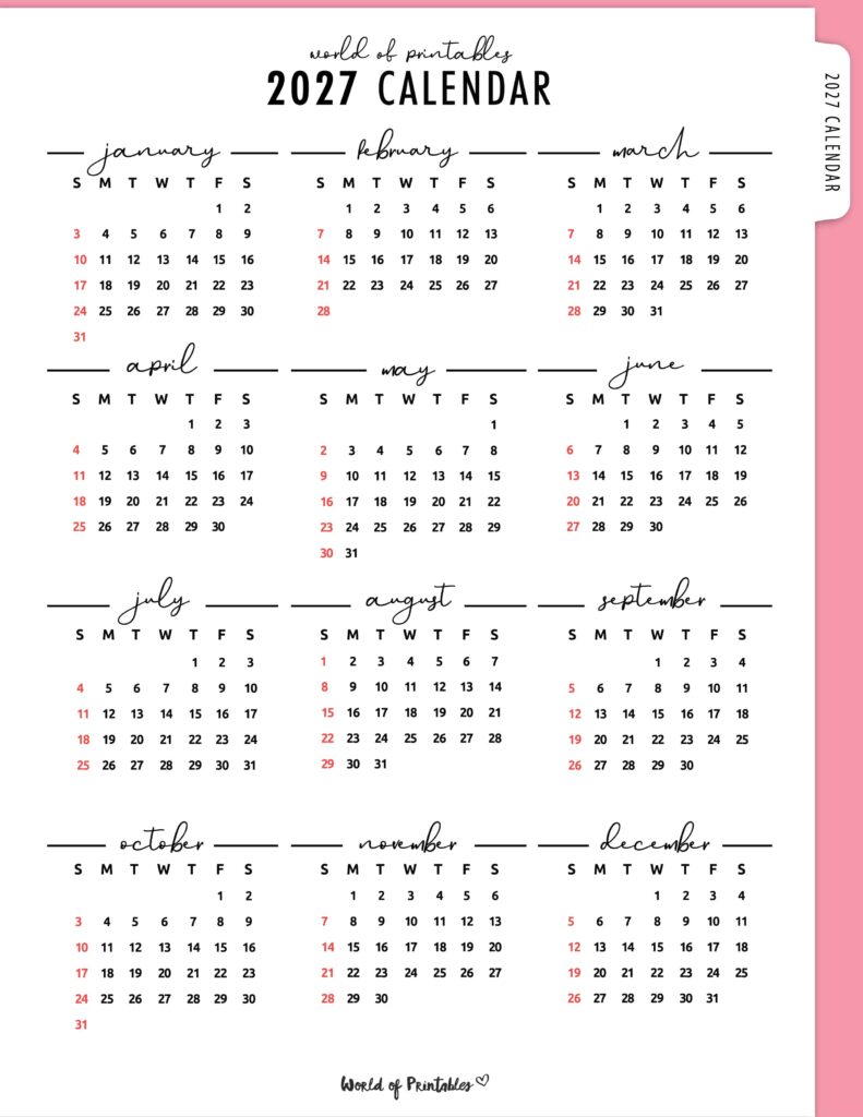 Printable 2027 Year Calendar-24