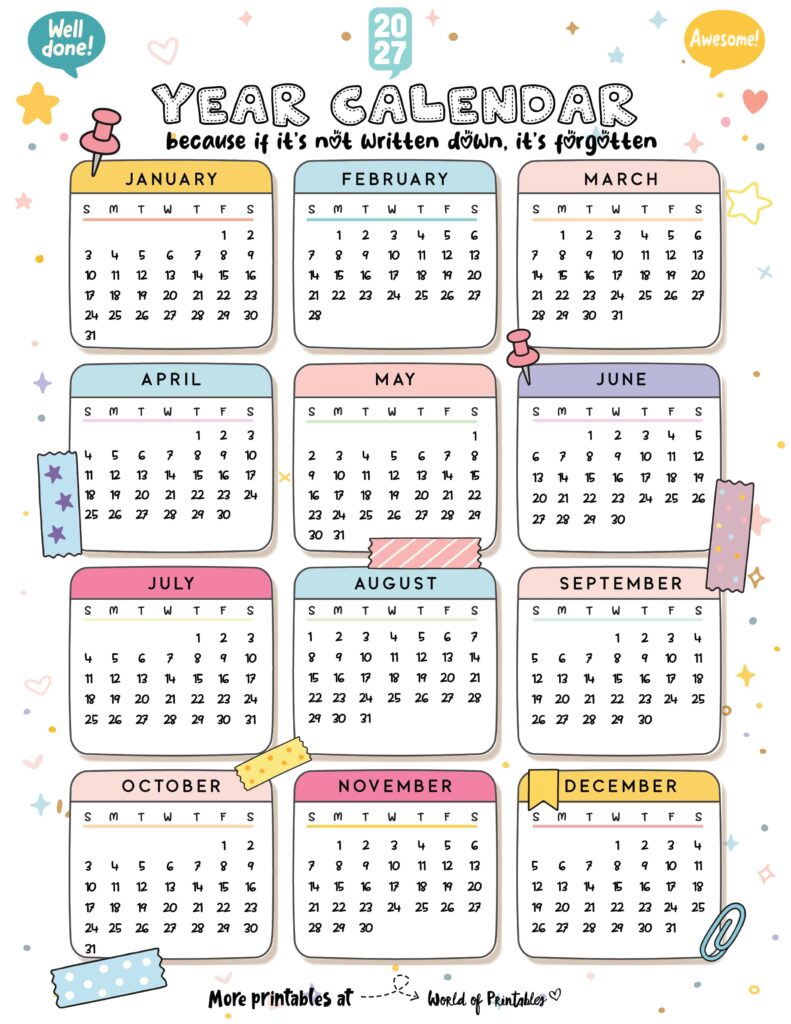 Printable 2027 Year Calendar-52