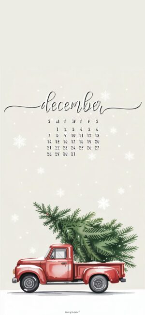 Red-truck-free-december-2025-phone-calendar-wallpaper