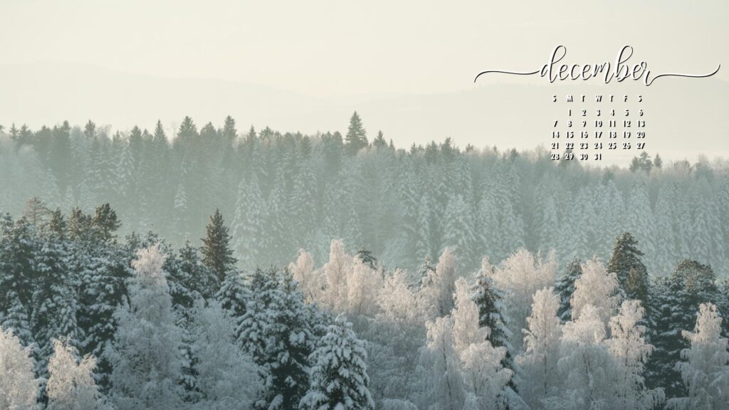 Snowy-Trees-december-desktop-wallpaper-with-calendar