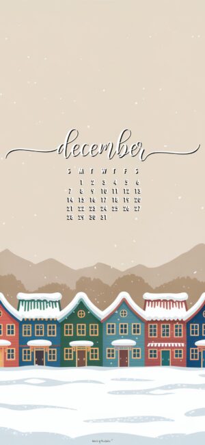 Snowy-houses-stylish-december-2025-calendar-phone-wallpaper
