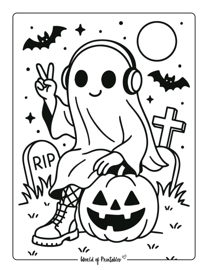 cool-ghost-listening-to-music-coloring-page