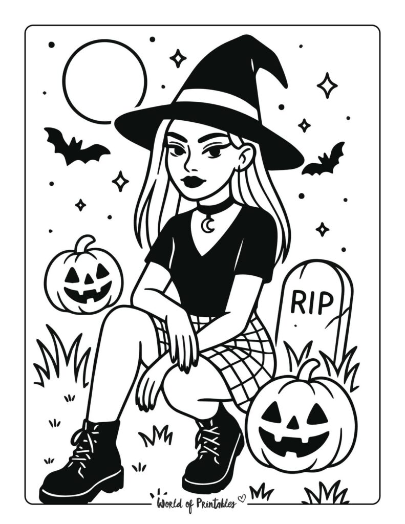 cute-witch-and-pumpkins-coloring-page