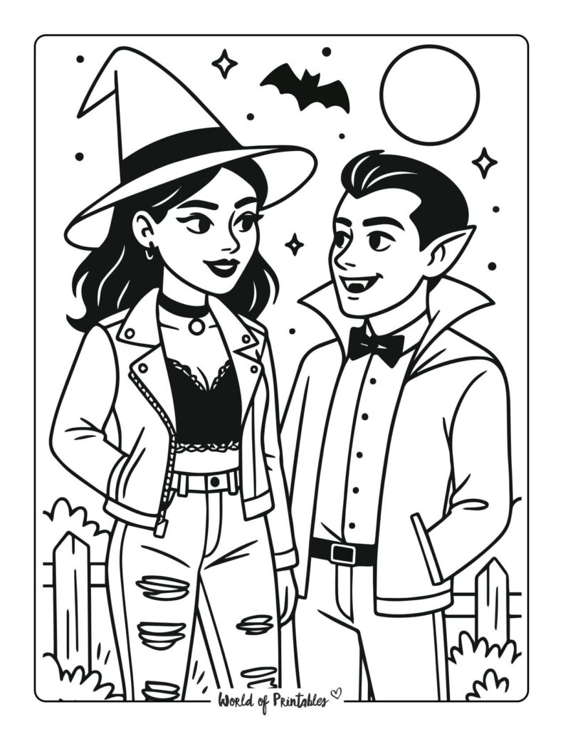 cute-witch-and-vampire-couple-coloring-page