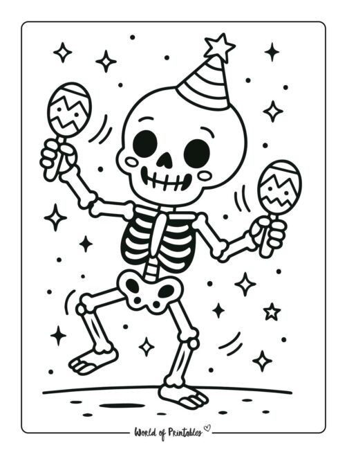 dancing-skeleton-with-party-hat-halloween-coloring-page