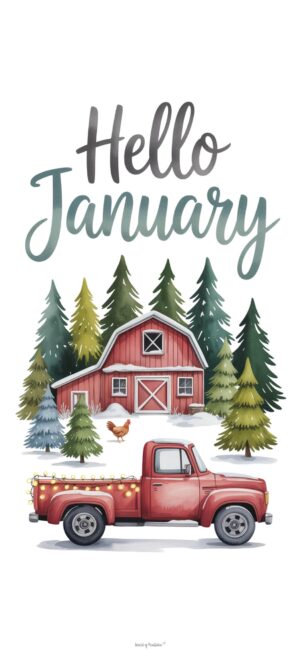 festive-red-truck-cozy-january-phone-wallpaper