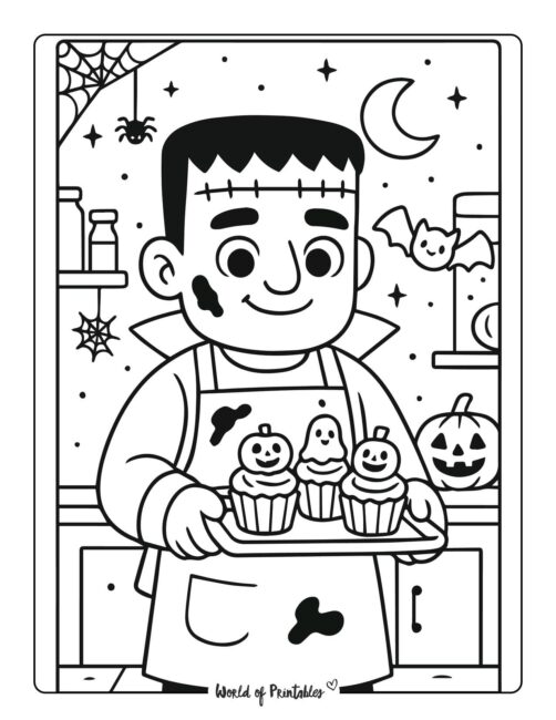 frankenstein-baking-cupcakes-halloween-coloring-page