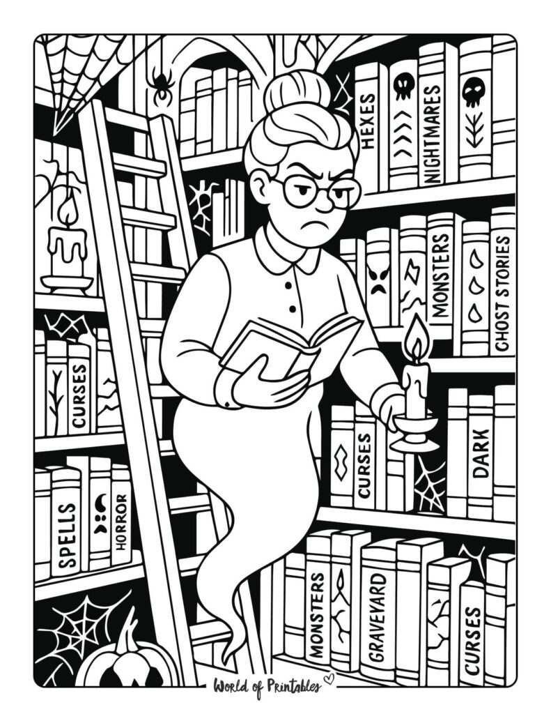 haunted-library-coloring-page