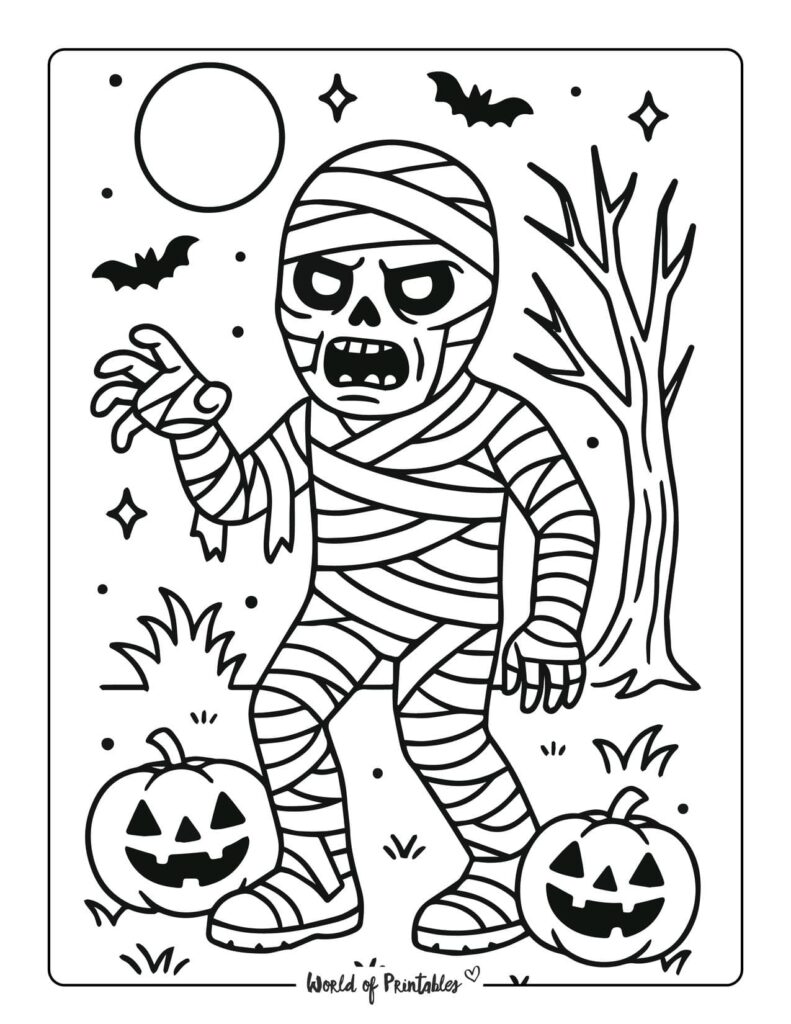 mummy-and-pumpkins-coloring-page