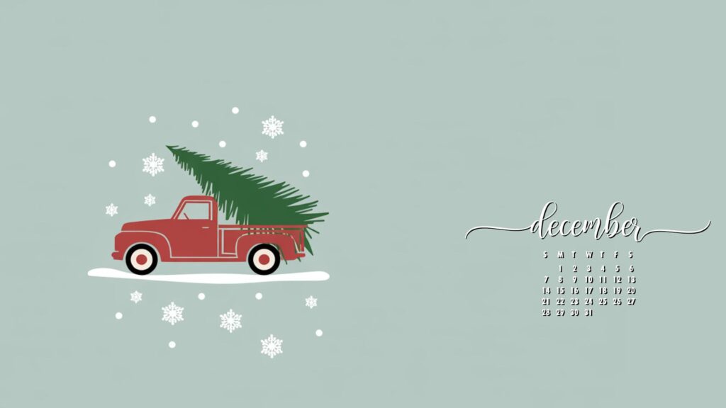 red-truck-aesthetic-december-calendar-desktop-wallpaper