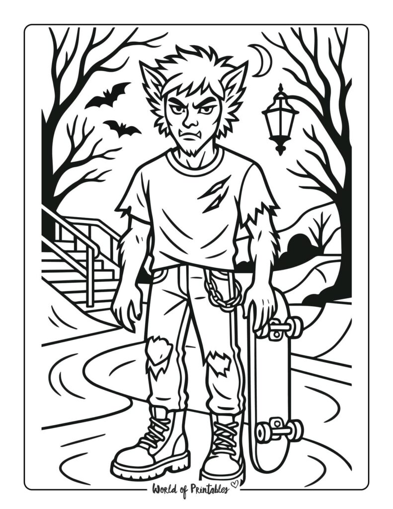 werewolf-skateboarder-coloring-page